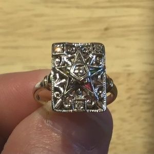 Eastern Star Art Deco filigree 10k diamond ring